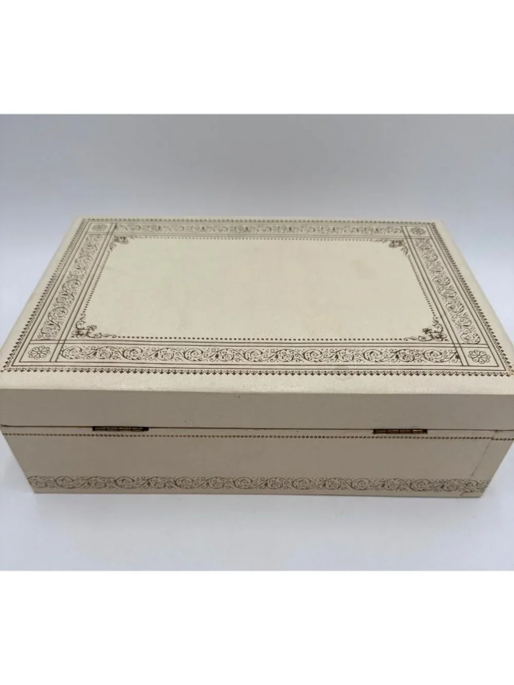 Vtg Ivory Jewelry Box Red Velvet Lining & Gold Accent Details Two-Tier Storage